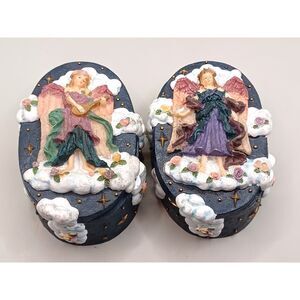 Vintage Pair of Angels on Clouds Intricate Detail Trinket Keepsake Boxes